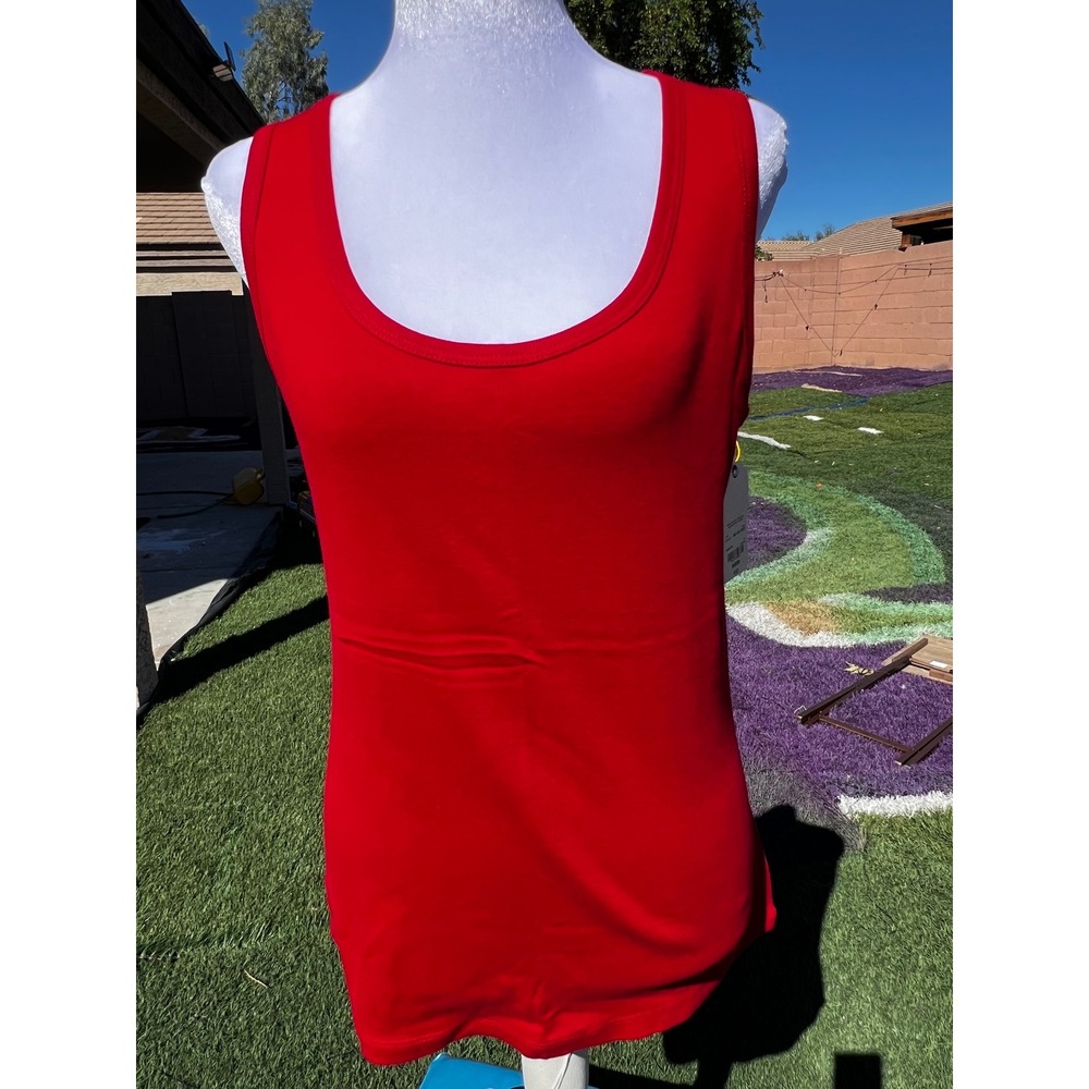 NWT Womens Red Scoop Neck Tank Top Wide Strap Cotton Blend Basic Size Medium